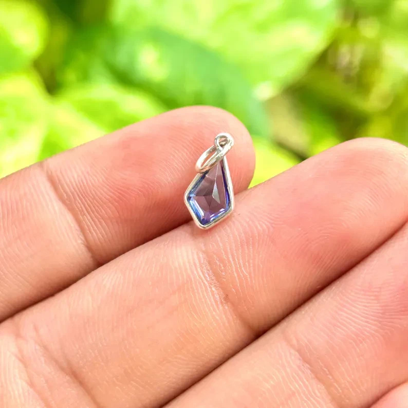 Lab Created Blue Sapphire Charm, 18k Solid Gold Charm, Dainty Gold Charm
