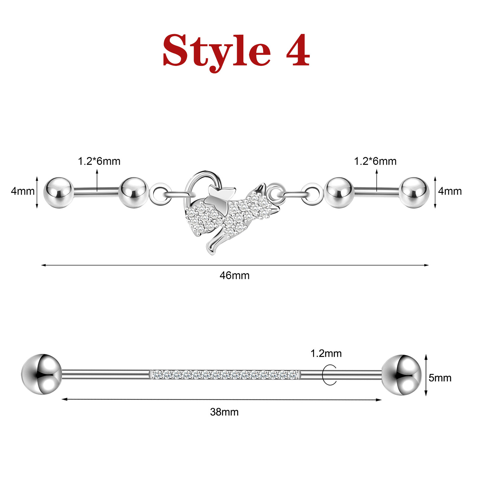 2Pcs 16G Stainless Steel Industrial Barbell Earrings Cartilage Piercing Jewelry