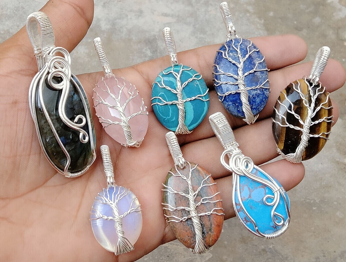 10pcs Lots !! Turquoise & Mix Gemstone Copper Wire Wrap Pendant Handmade Jewelry