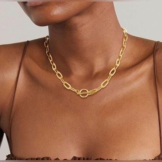 14K Gold Plated Necklace for Women Sweatproof, Non Tarnish Chunky Layered…