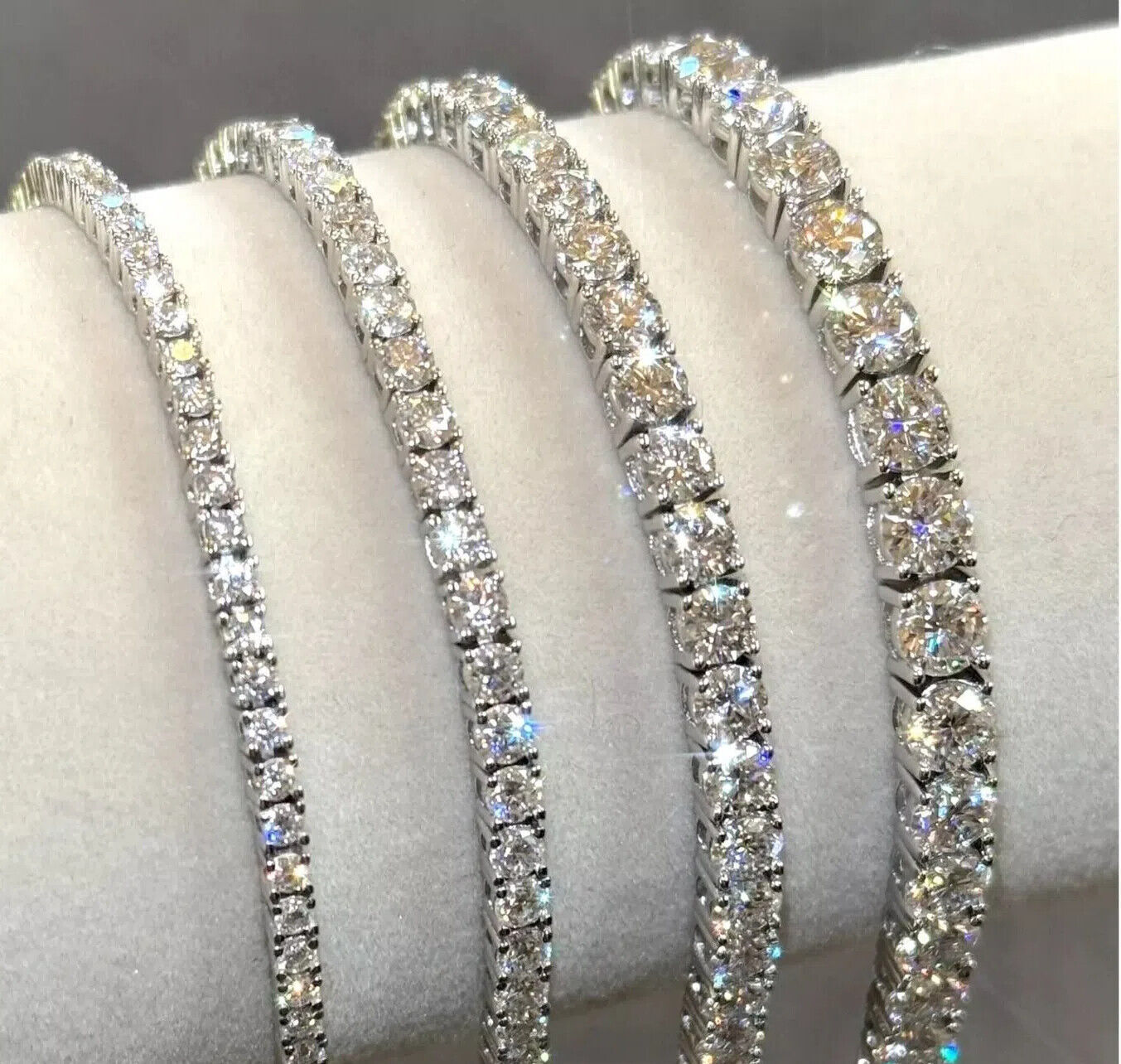 925 Sterling Silver 2-6.5mm Round Moissanite Tennis Chain Bracelet PASSES TESTER