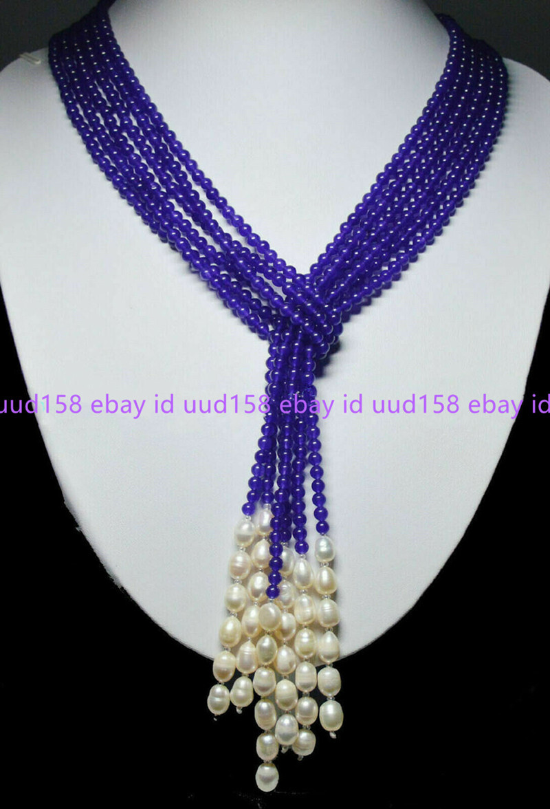 Long Charming 50″ 3 Strands 4mm Purple Amethyst Bead& 7-8mm White Pearl Necklace