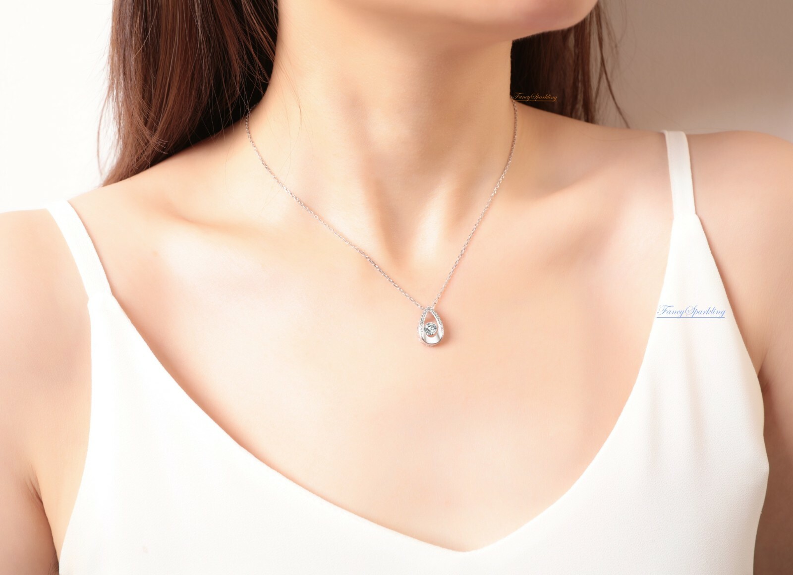 1Ct Womens Necklace Dancing Stone Pear Shape Pendant 14K Gold Plated 925 Silver