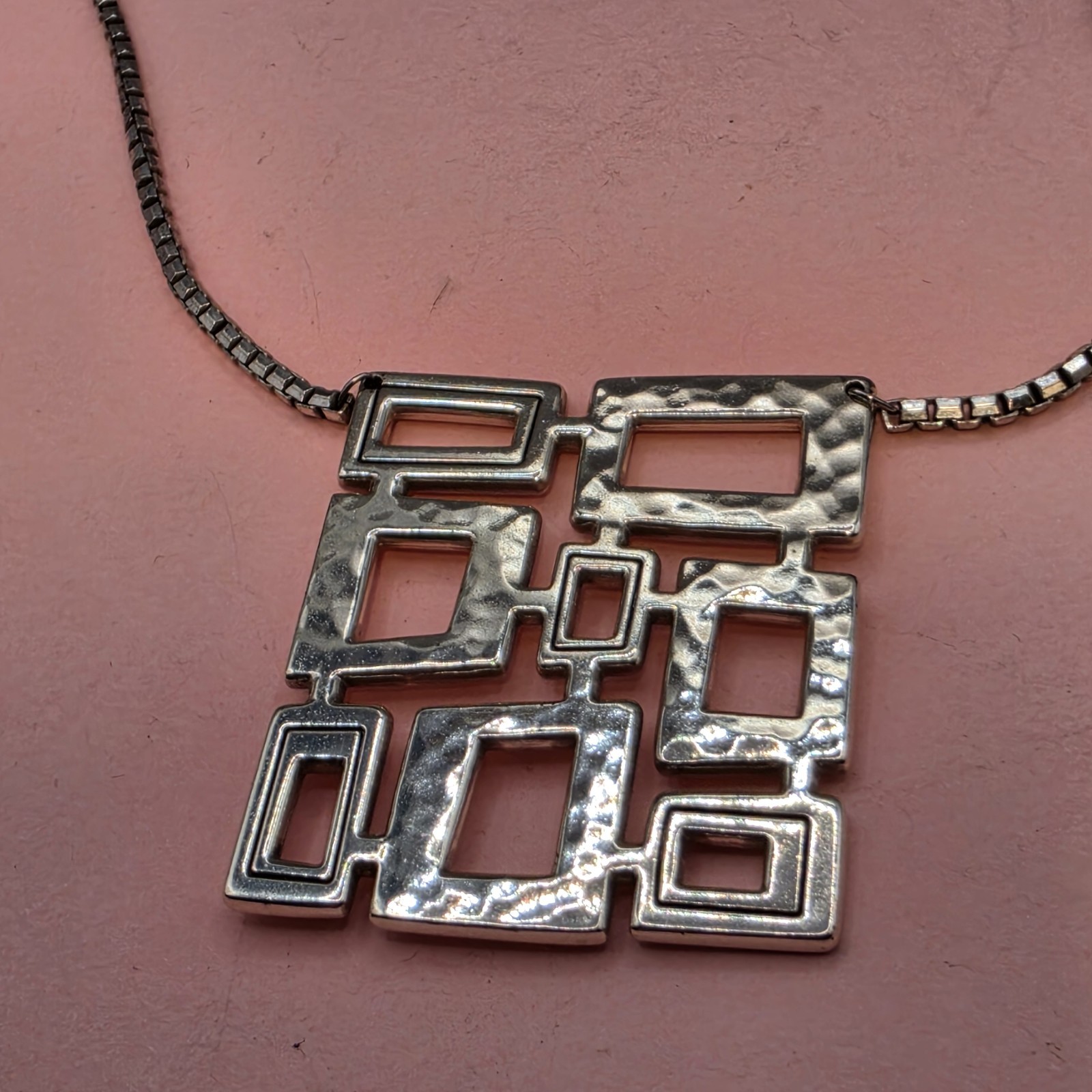 Brighton Geometric Pendant Necklace Architectural Square 18″ Large Statement