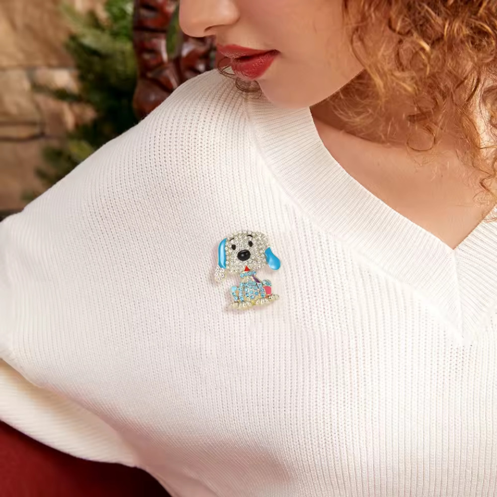 Sparkling Blue Rhinestone Dog Brooch Animal Gold Pin Spring Summer Jewelry Gift