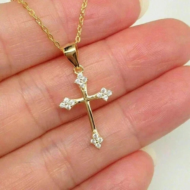 0.50Ct Round Cut Simulated Diamond Women Cross Pendant 14K Yellow Gold Plated