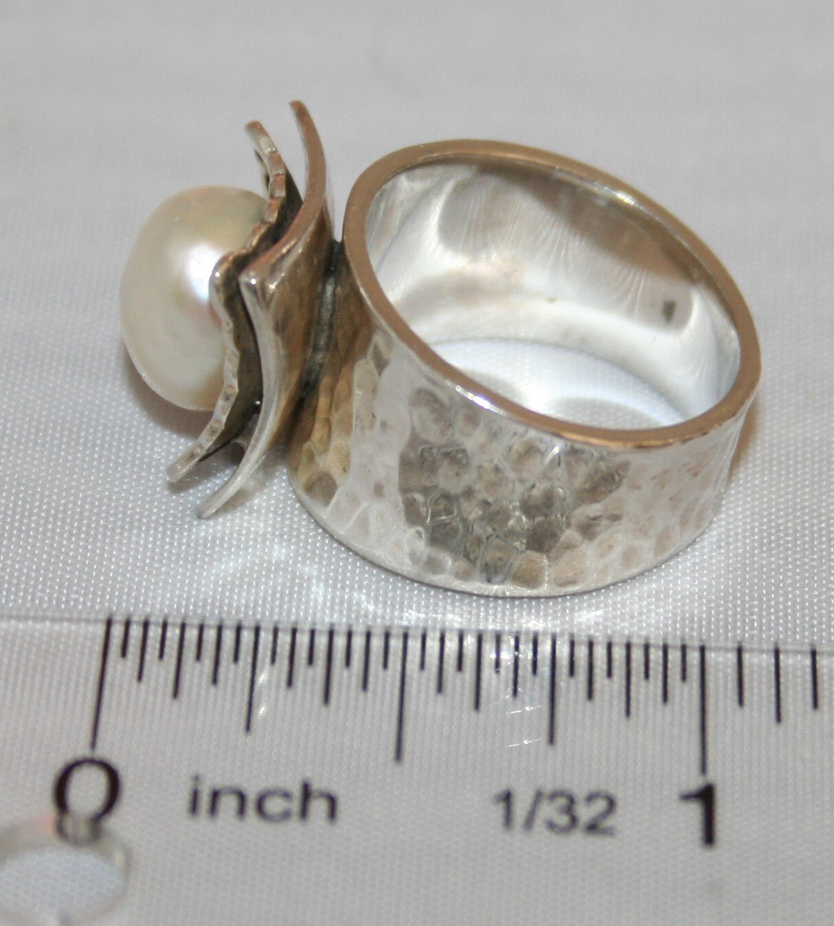 Silpada Sterling Silver Hammered Freshwater Pearl Ring R0898 SZ 6 3/4