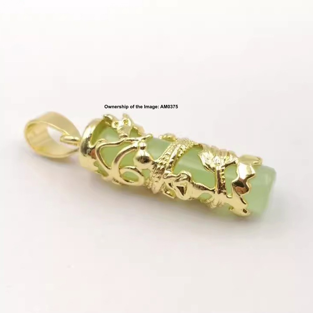NEW Yellow Alloy Dragon Heating Jade Pendant Women Men Green Jade Pillar Pendant