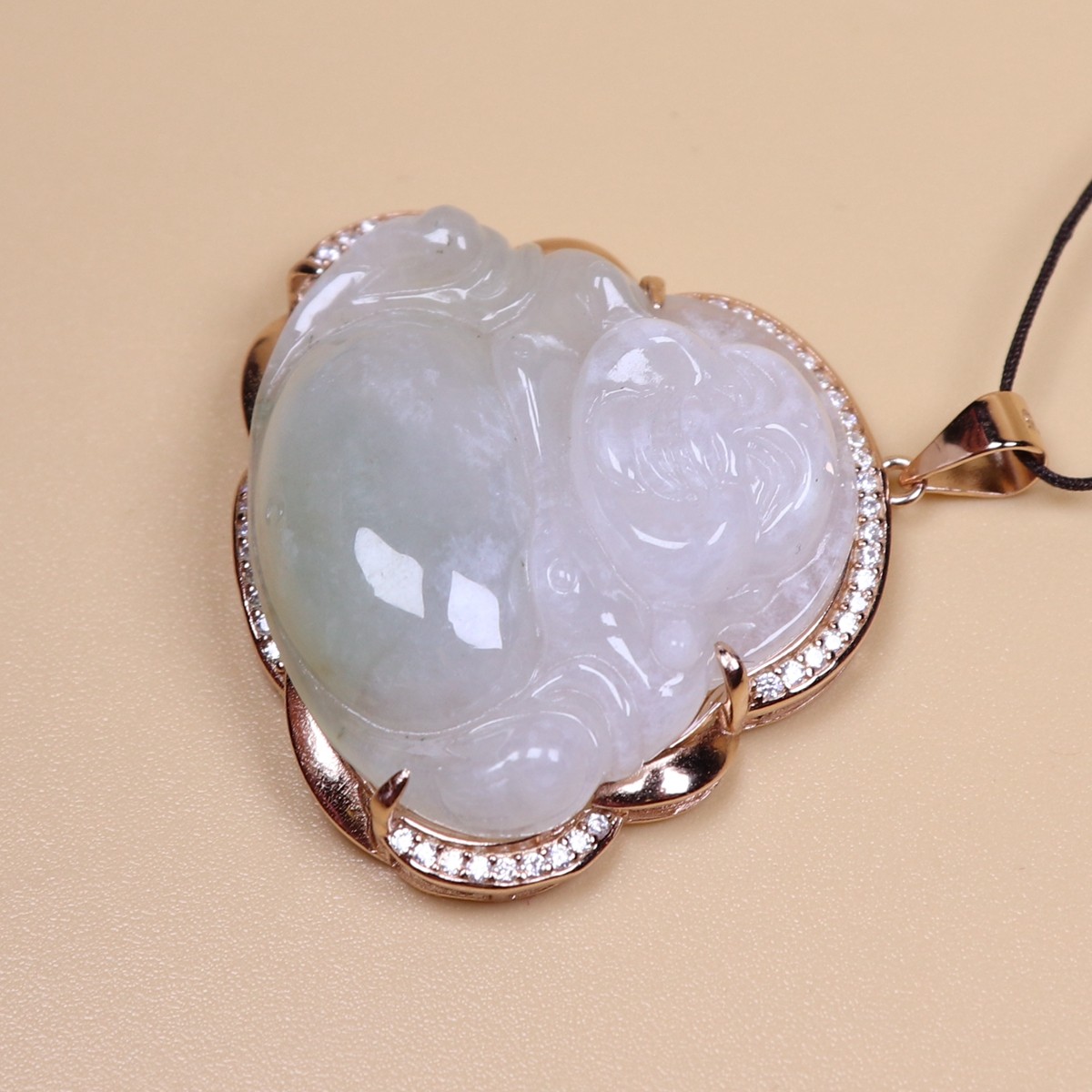 Certified Green jade jadeite Maitreya Buddha pendant 925 Silver inlay 38536a 佛公