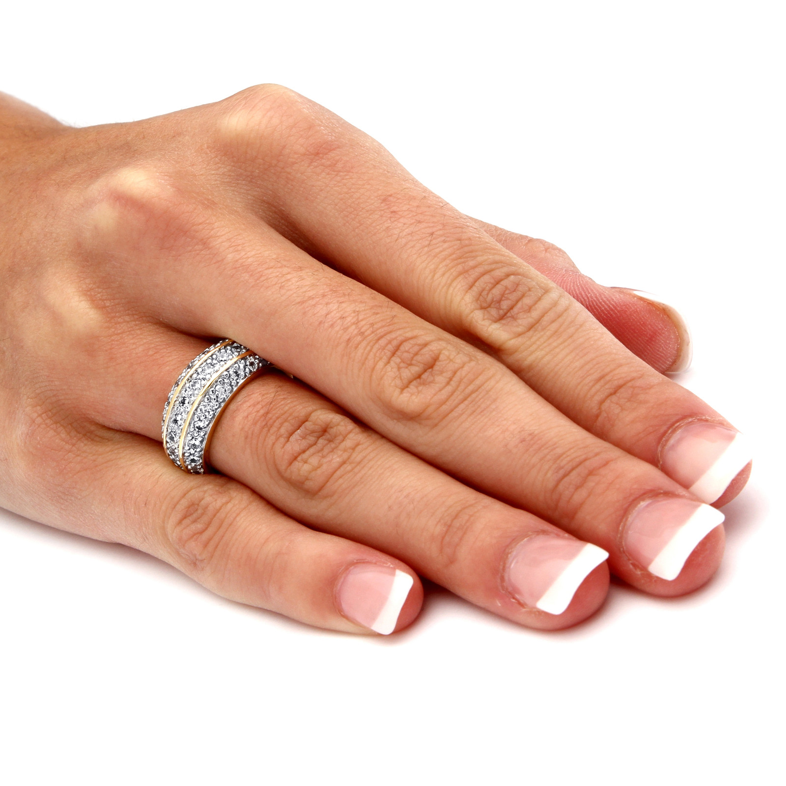 1.68 TCW Round Cubic Zirconia Triple Row Ring in Gold-Plated