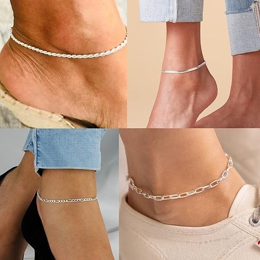 Ankle Bracelets for Women, 925 Silver 9/10/11/12 inch Average Size Ankle,