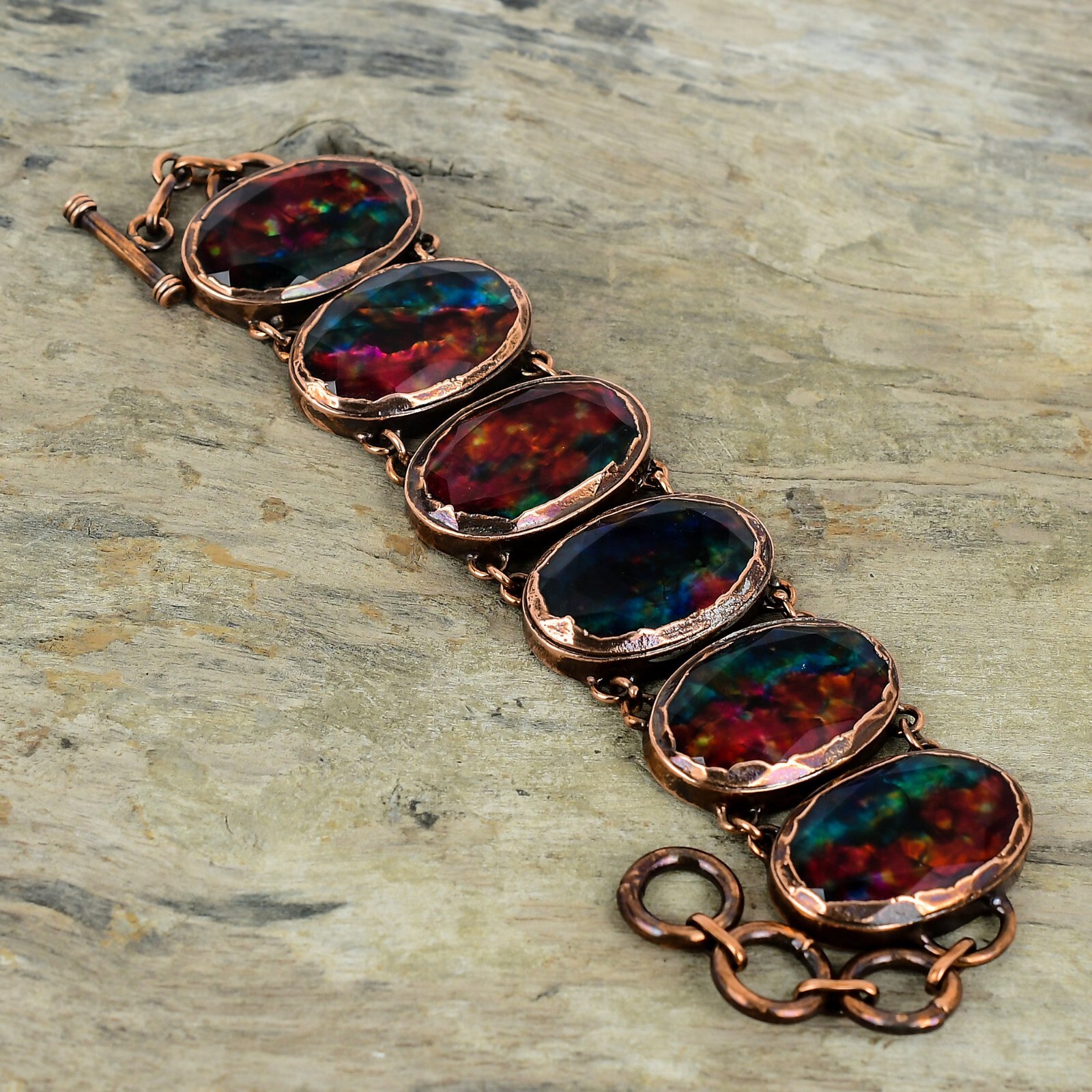 Ammolite Jewelry Copper Sister Gift Electroformed Chain Adjustable Bracelet 9.0″