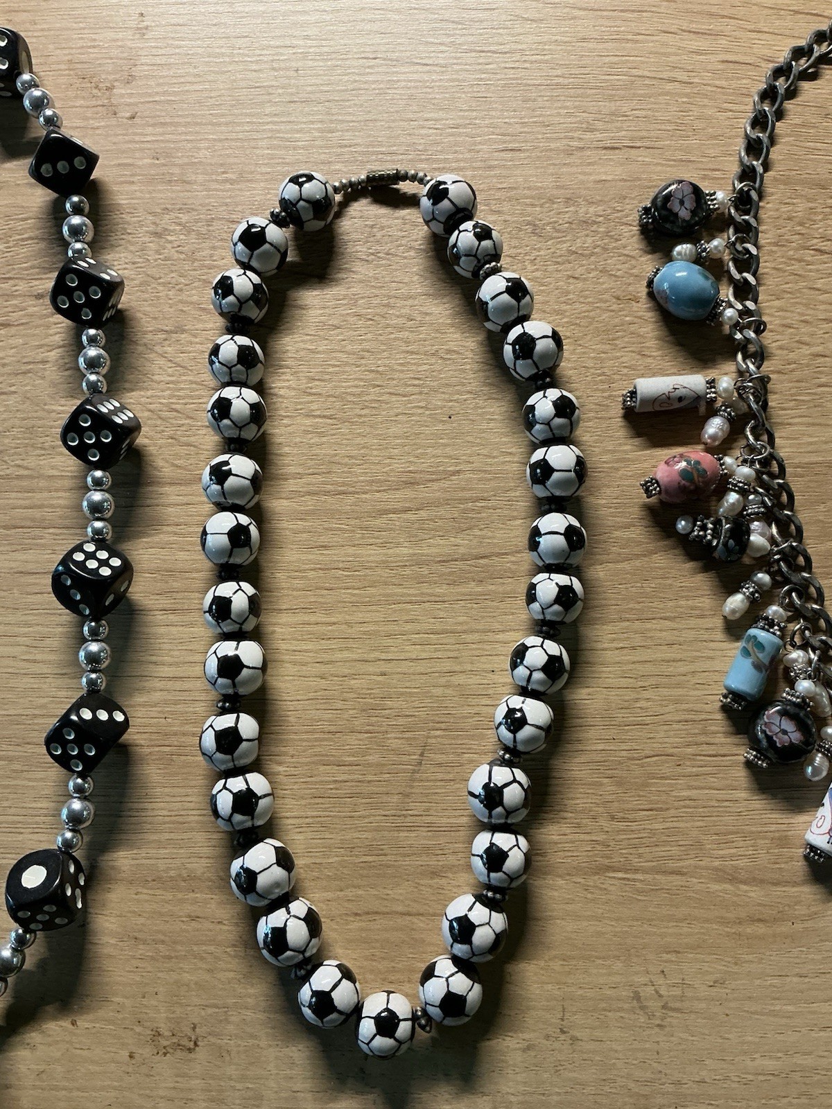 Lot Of 2 Cute Plastic Dice, Ceramic Soccer Ball Beads Free Charm Dangle Necklace