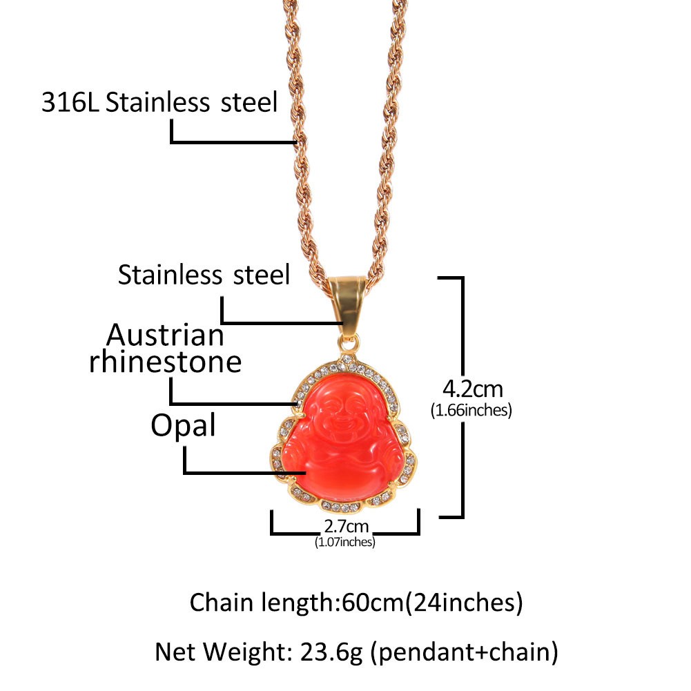 Hip Hop Stainless Steel Maitreya Buddha Pendant Necklace with Rhinestone Jewelry