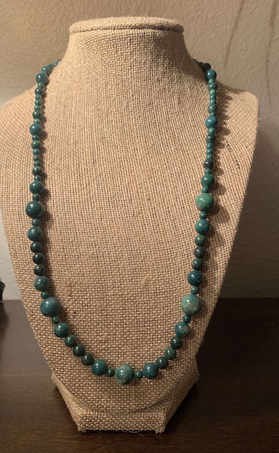 Karla Jordan Blue Bead Necklace Goldtone 22 Inch Long