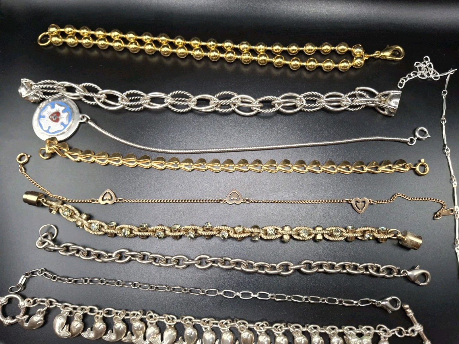 LOT OF 13 SILVER & GOLD TONE BRACELETS, VINTAGE-NOW 7 To 8.5″ Length