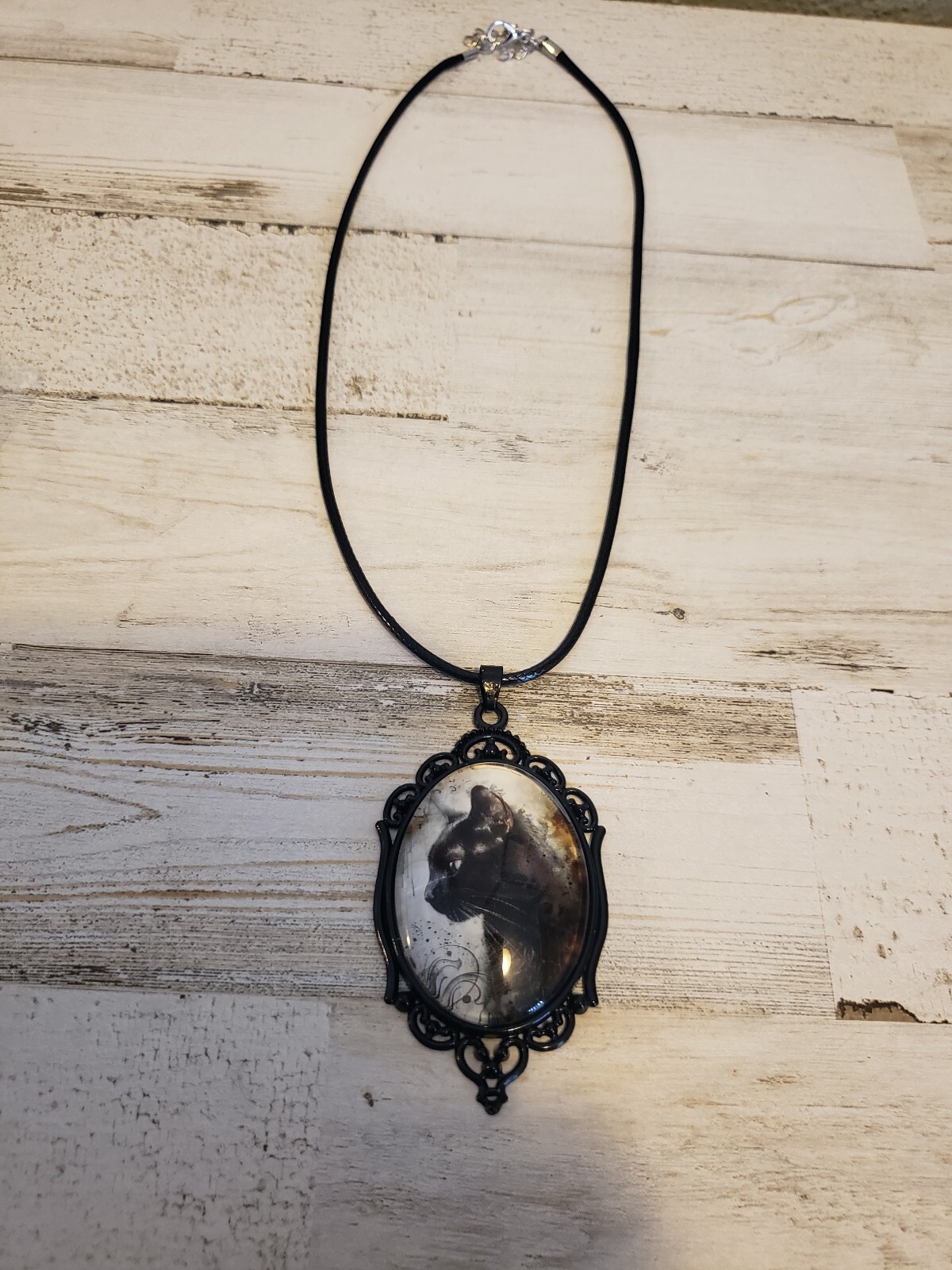 Cat necklace black kitty jewelry witch Halloween cute love luna shadow midnight