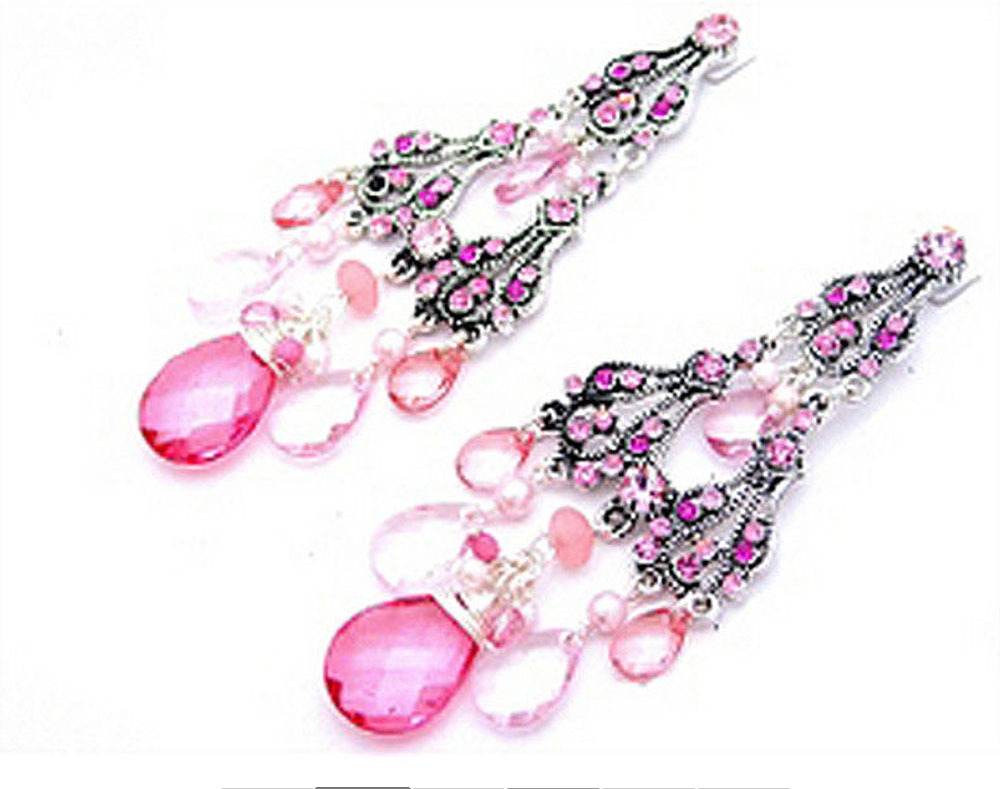 DESIGNER INSPIRED PINK GREEN BLUE GOLD CHANDELIER CRYSTAL ACRYLIC EARRINGS