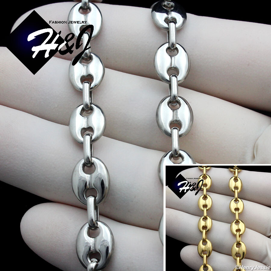 18″-40″MEN Stainless Steel 8mm Silver/Gold Plated Puffed Mariner Necklace*N164