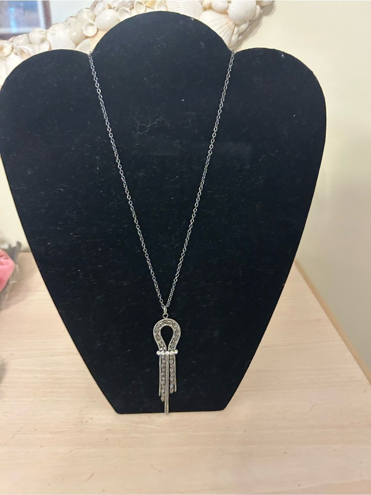 Silver Tone Rhinestone Tassel Pendant Necklace | Statement Drop Necklace