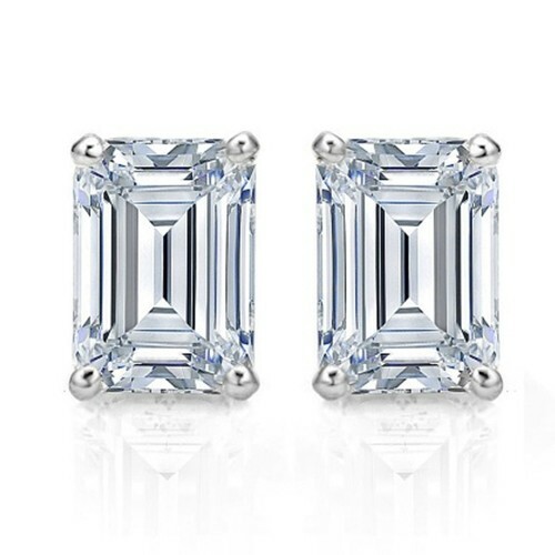 925 Sterling Silver Lab Created 2.00CTTW Emerald Cut CZ Stud Earrings 7x5MM