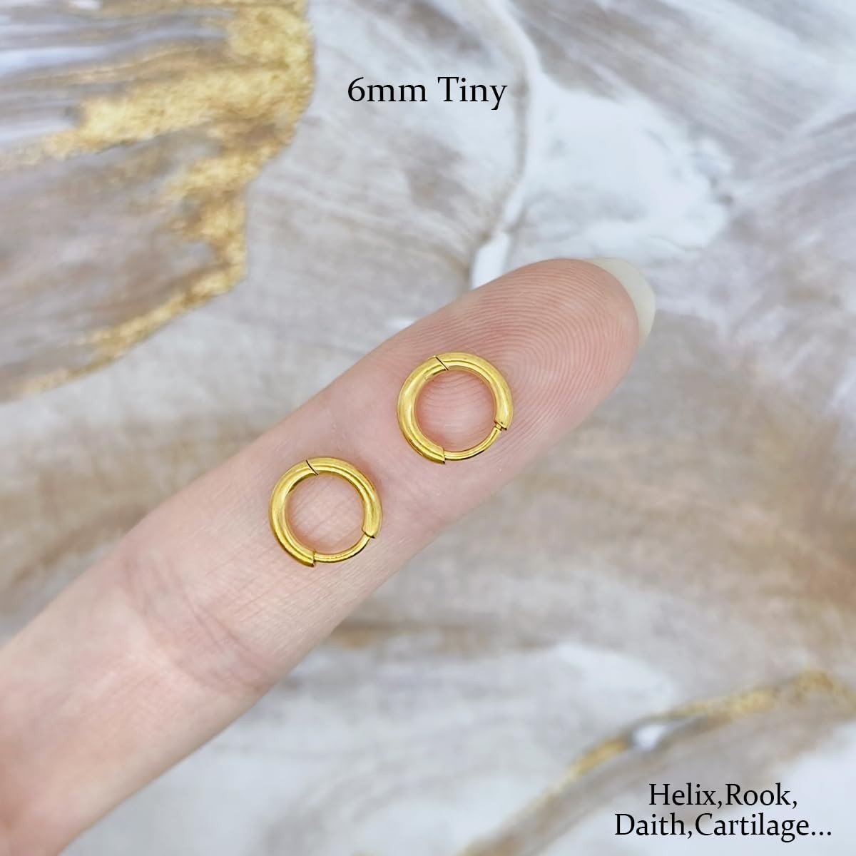 1 Pair 6mm Small Hoop Earrings for Women, Dainty (Thickness: 1.6MM), Gold