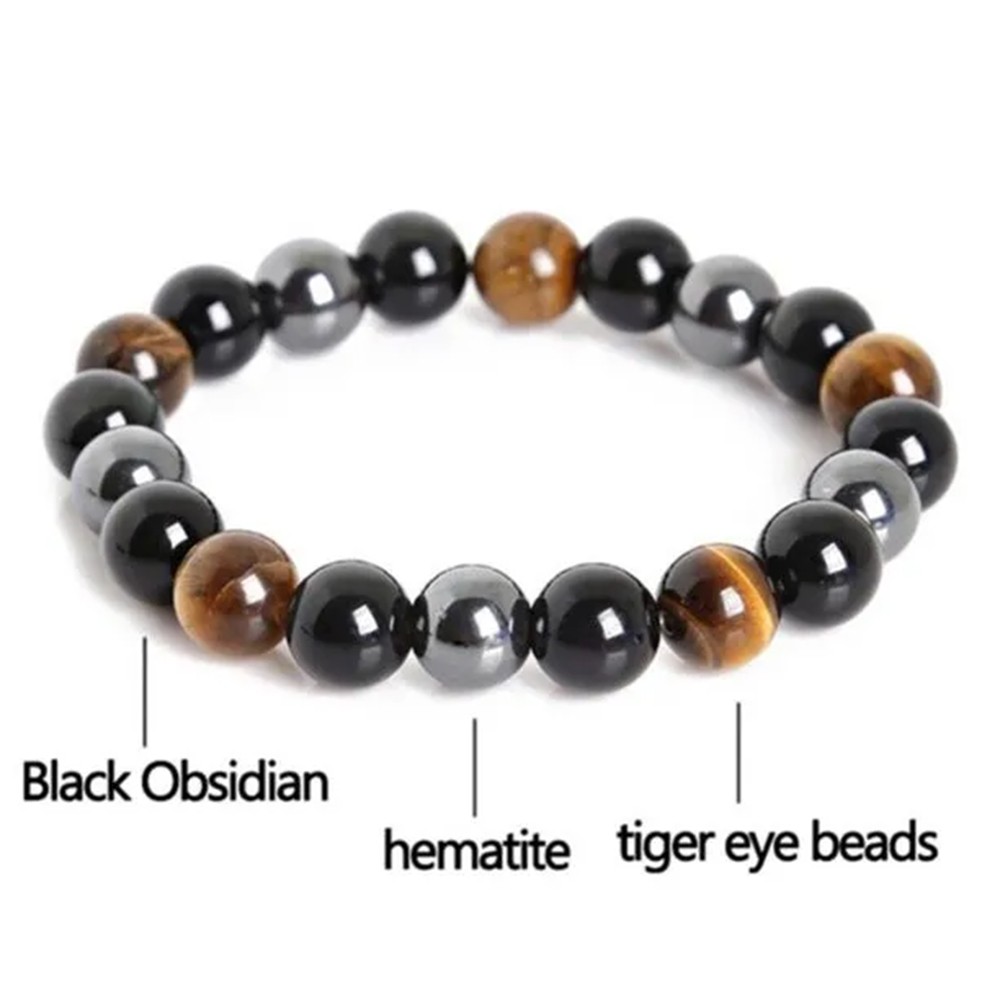 Natural Stone Hematite Tiger Eye Energy Healing Stretch Bracelet for Men Women