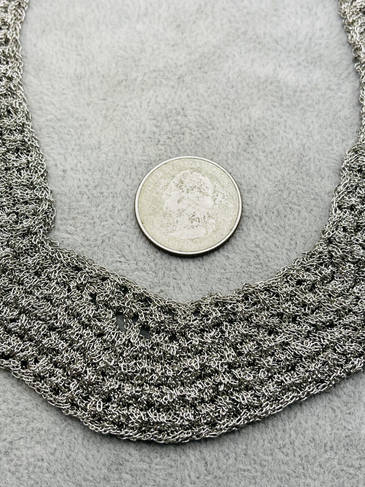 Vintage Silver Tone Handwoven Chain Mesh Choker Necklace Wide Collar Statement