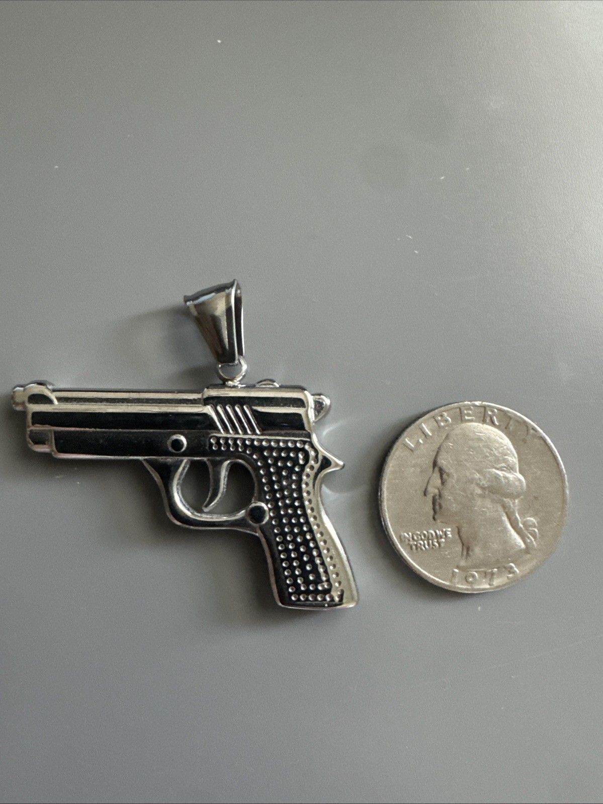 Stainless Steel Pendant Gun Glock Hip Hop Street Wear 24” Box Chain Gift Men’s