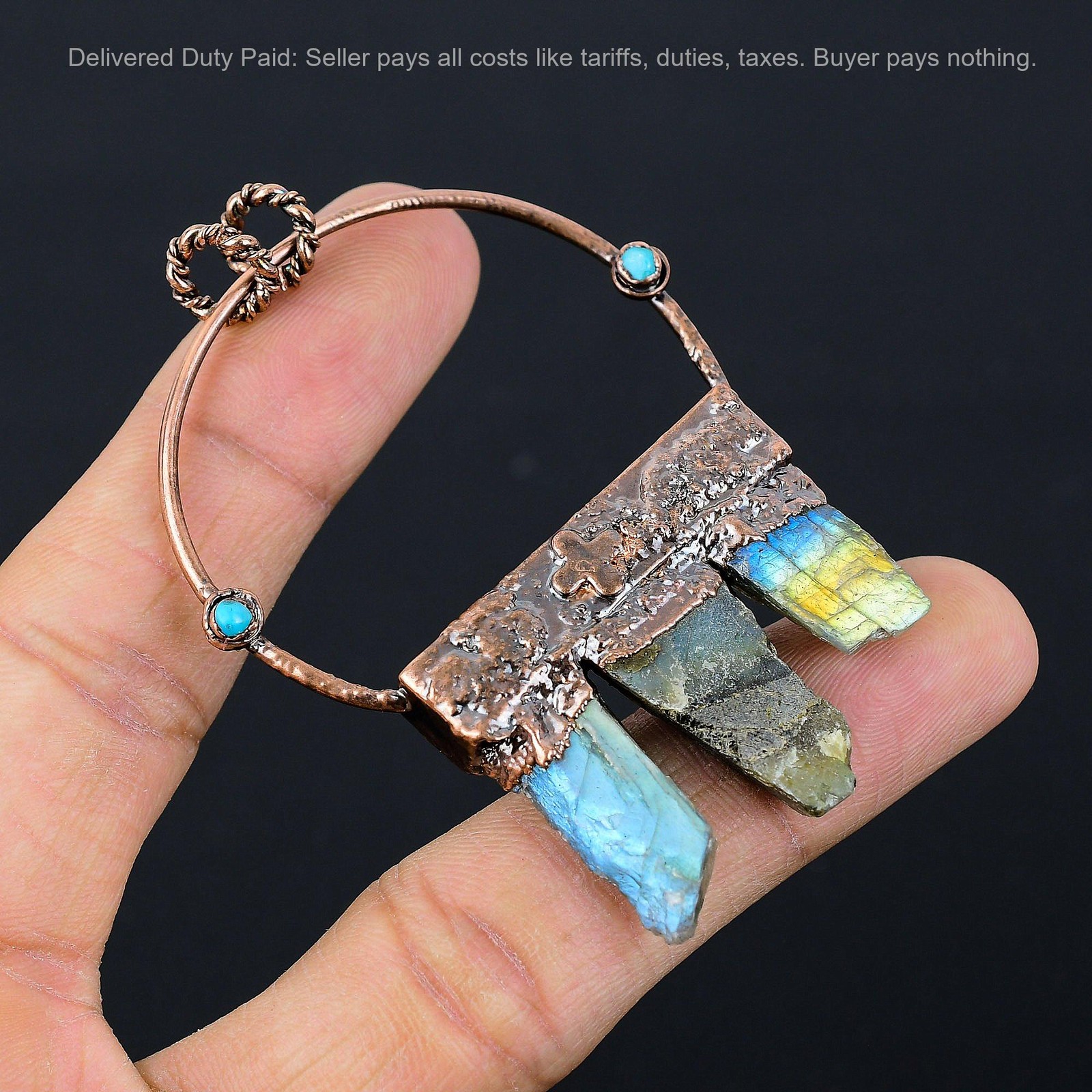 Labradorite Rough Gemstone Sleeping Beauty Turquoise Elegant New Pendant Copper