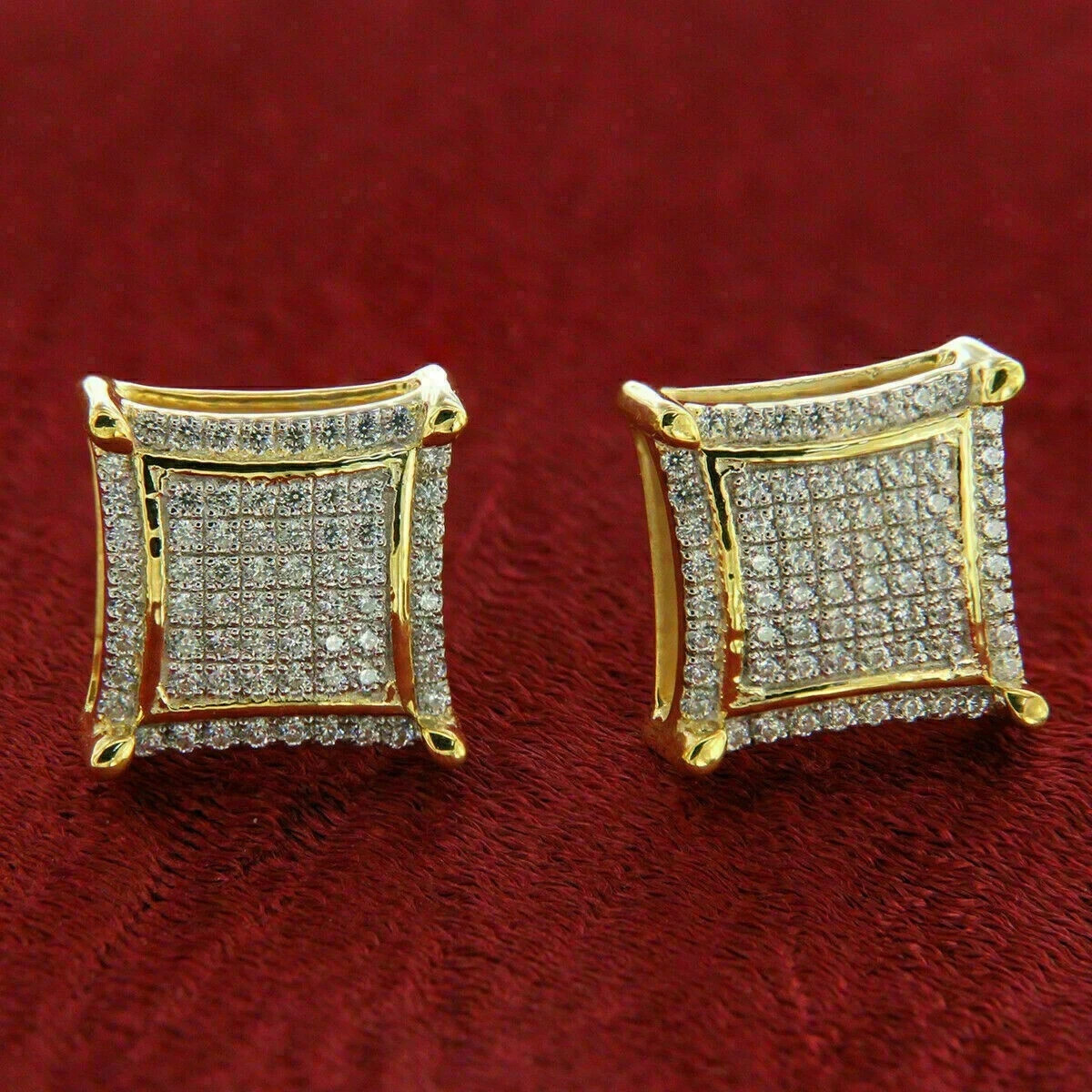 2Ct Round Simulated Diamond Men’s Square Stud Earrings 14k Yellow Gold Plated