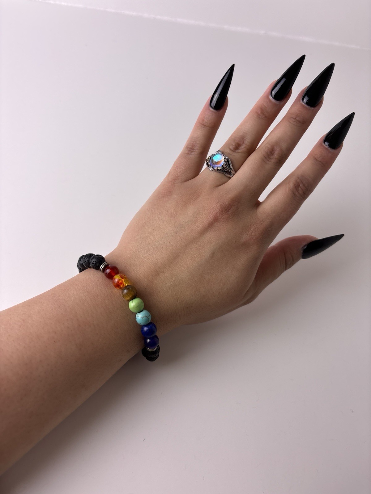 7 Chakra Lava Bead Bracelet – 8mm Crystal Bracelet – Genuine Gemstone Jewelry