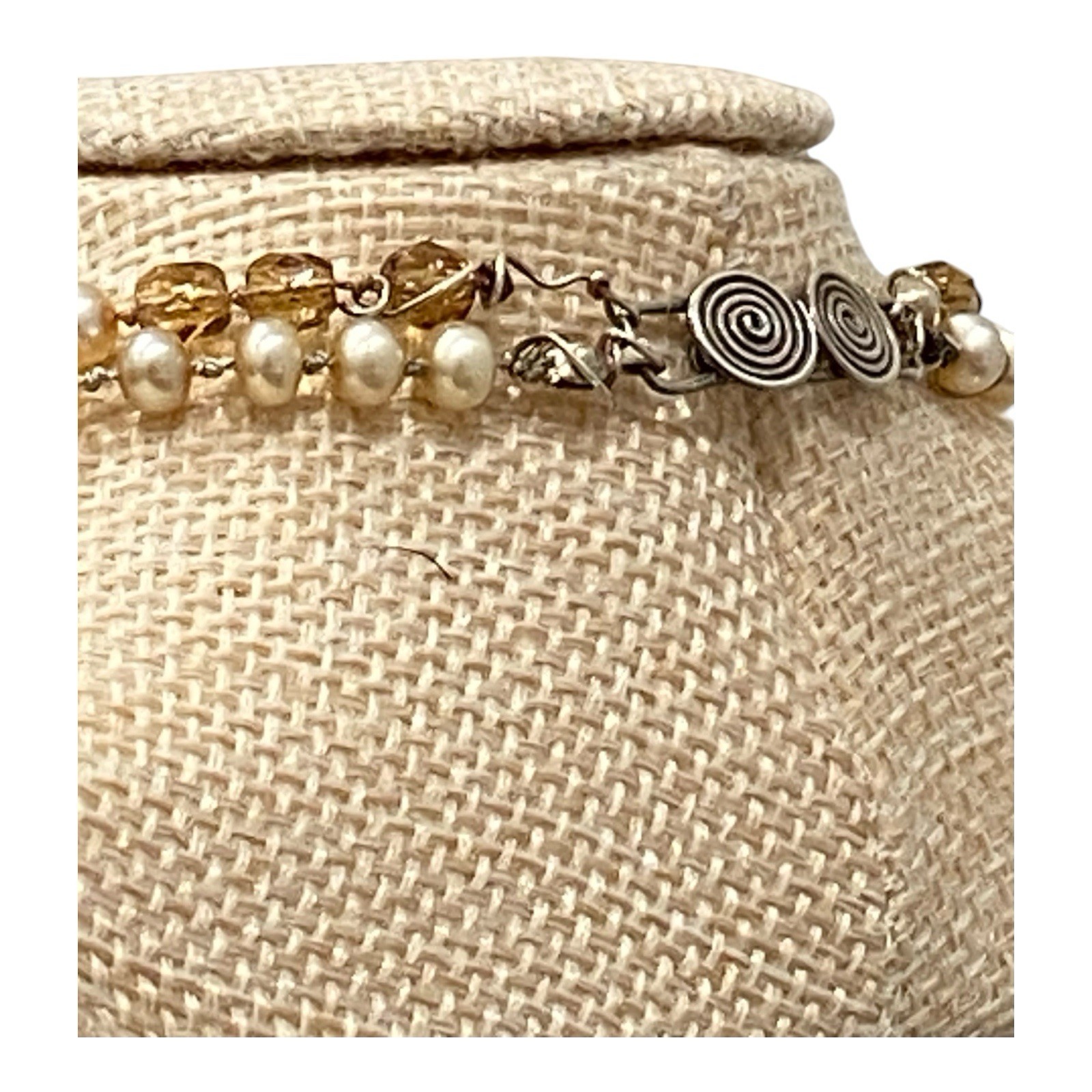 Vintage Artisan Pearl Citrine Multi Strand Necklace Sterling Silver Spiral Clasp