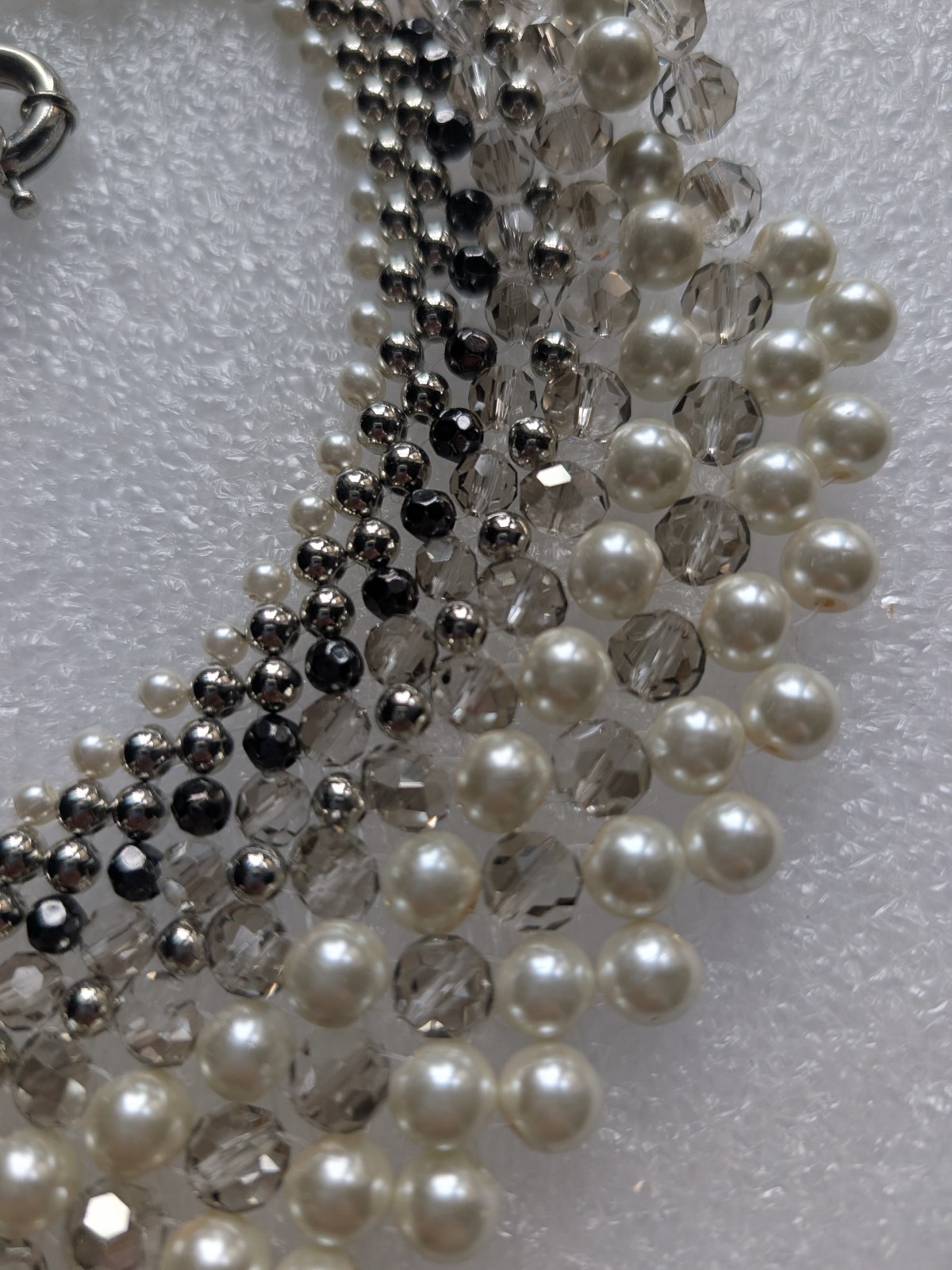 Statement Oasis Beaded Choker/Collar Necklace Silver Tone Pearl+ 18″ Long & 140g
