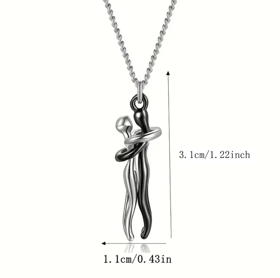 1pc Chic Black Hug Pendant Necklace Elegant Love Symbol for Couples – NEW