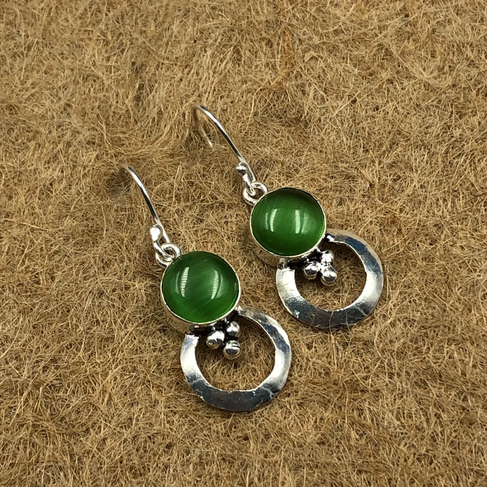 Natural Green Monalisa Gemstone Earrings Sterling Silver Minimalist Jewelry 1.5″
