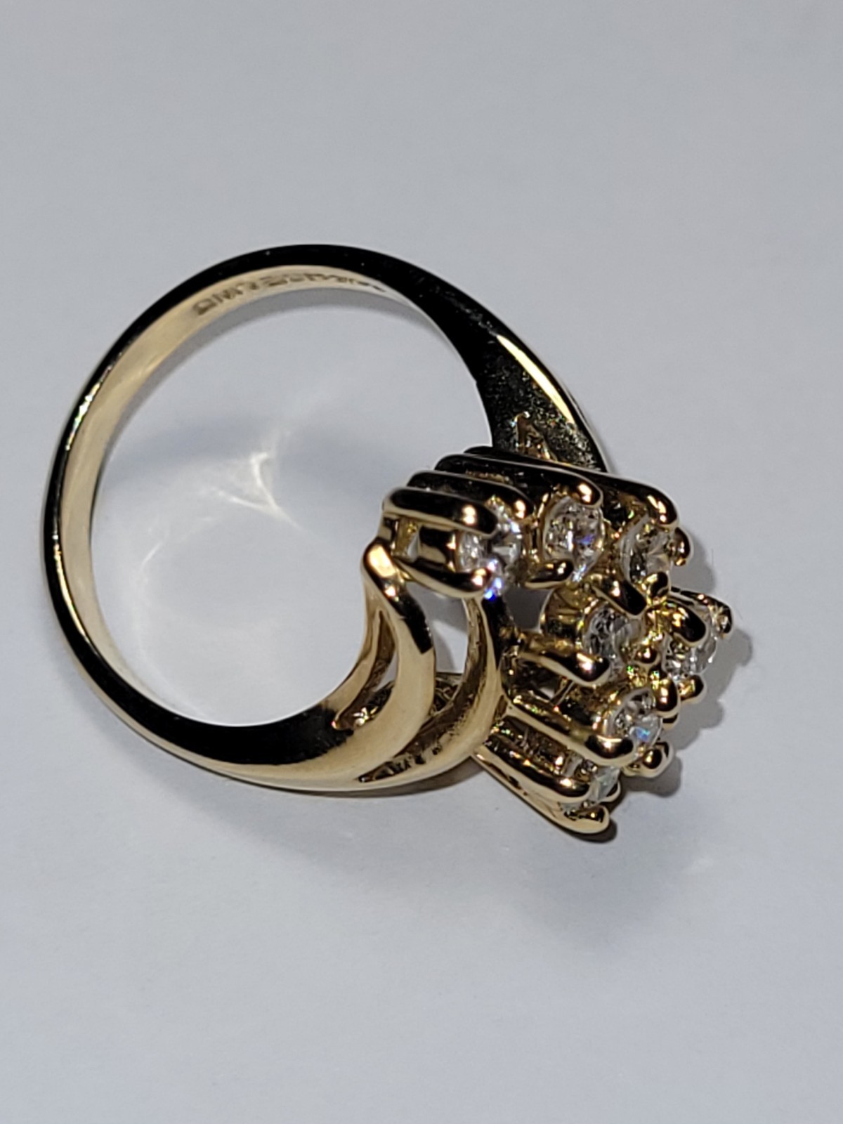 JQA 14K HGE Signed LIND Goldtone Cocktail Ring Clear CZ Crystal Statement Fashio
