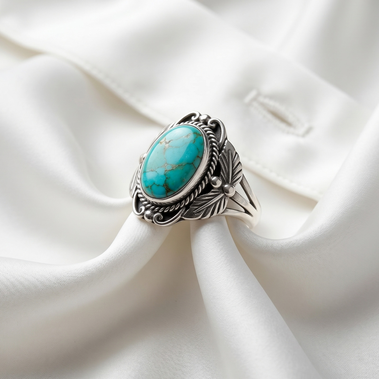 925 Sterling Silver Vintage Turquoise Butterfly Ring, December birthstone