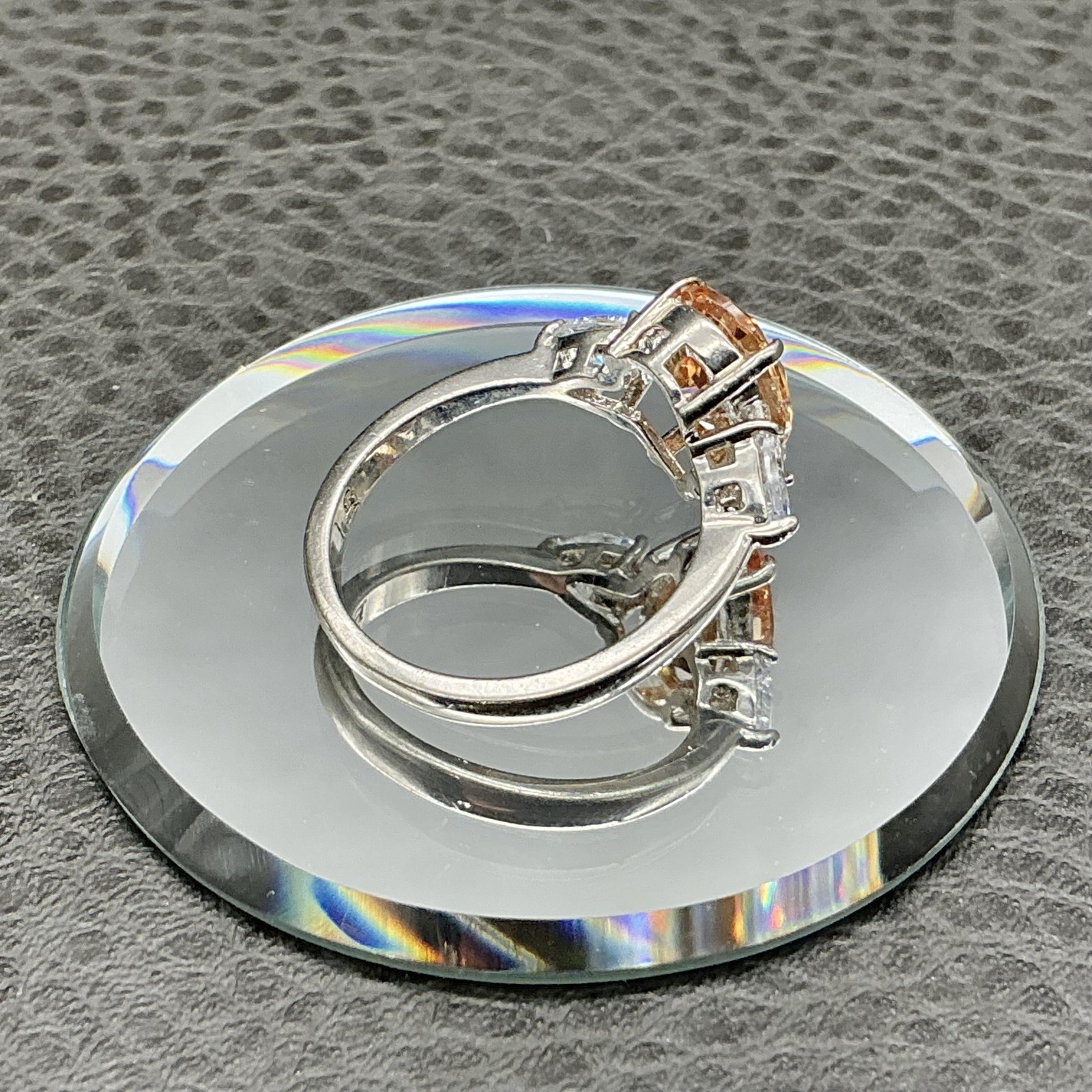 Fragrant Jewels Ring Sz 8.75 Silver Tone Champagne Pear Stone Cocktail Statement