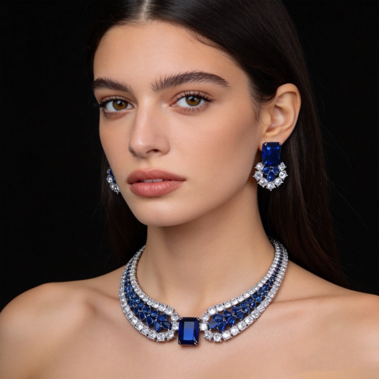 Sparkling zirconia crystal Bridal Necklace and Earrings Set