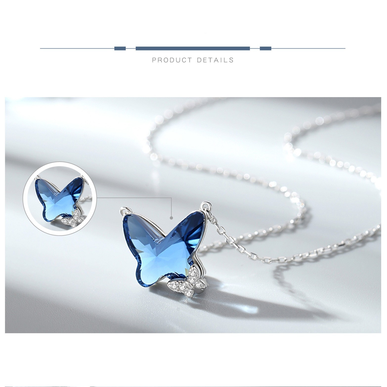 925 Sterling Silver Butterfly Pendant Necklace For Women Inlaid Crystal CZ