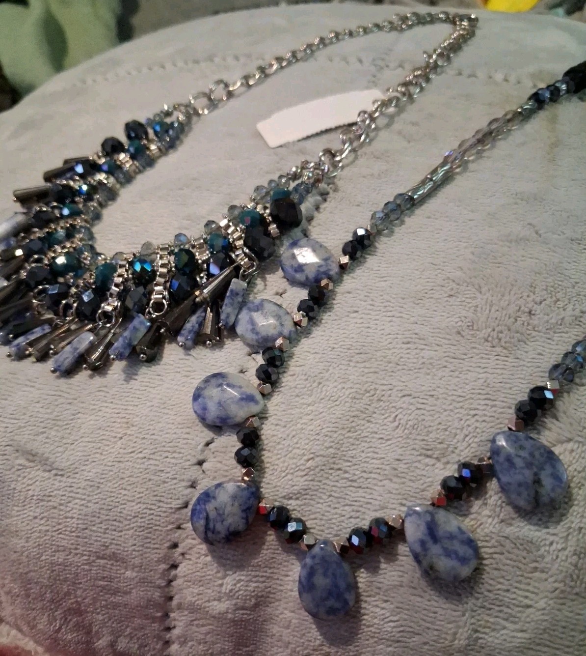 NWT NY & Co C 1946 Blue Statement Necklace Set Fringe Bib Teardrop Bead Lot 2pc
