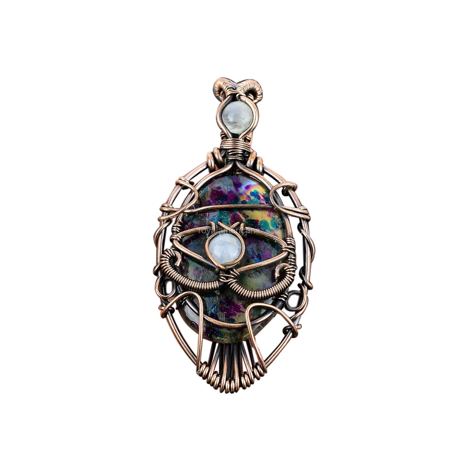Multi Fire Labradorite Gemstone Rainbow Moonstone Twisted Pendant Jewelry Copper