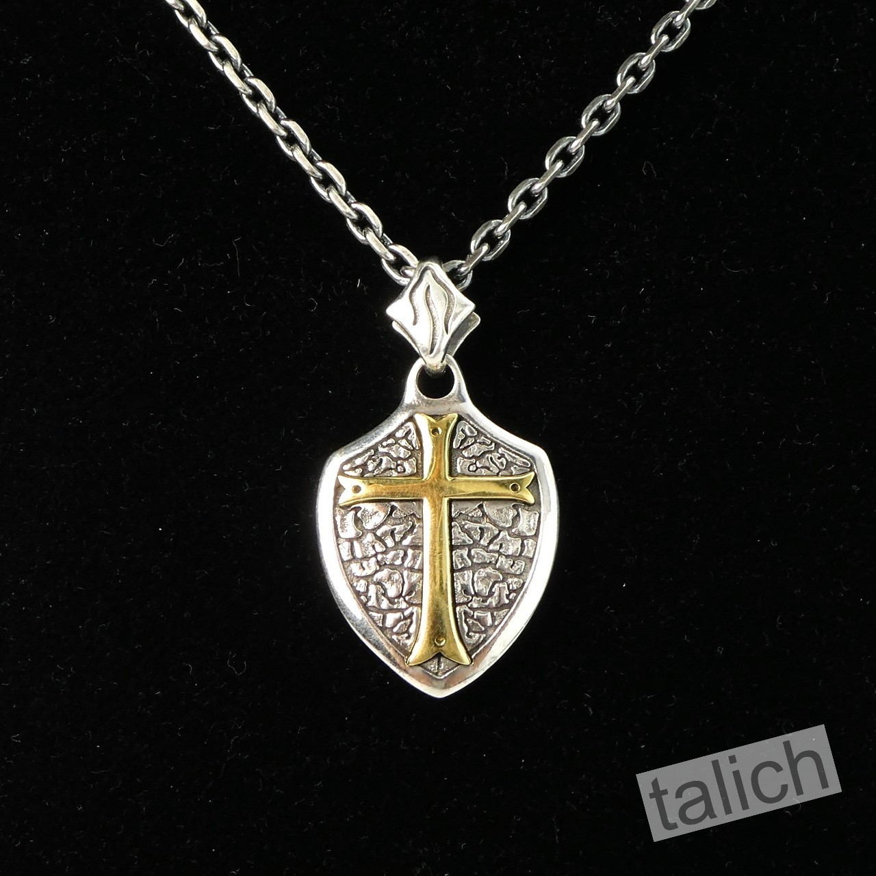 925 Sterling Silver Cross Shield Gothic Knight Faith Amulet Pendant Double Sided