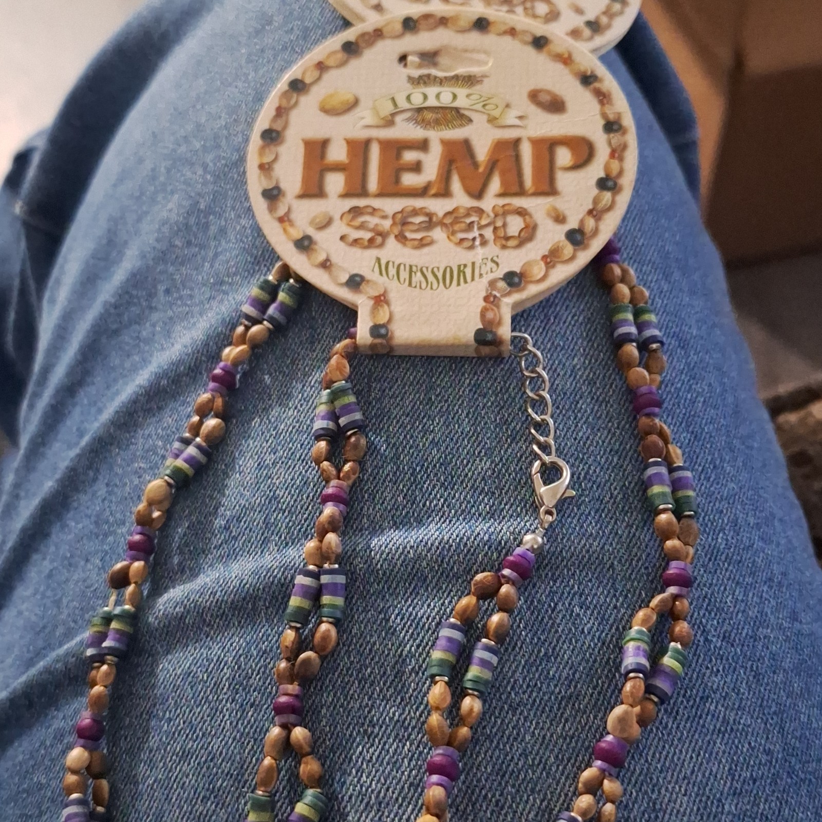 Seventh Sense 100% Hemp Seed Beaded Necklace Multicolor Cable Chain Lobster