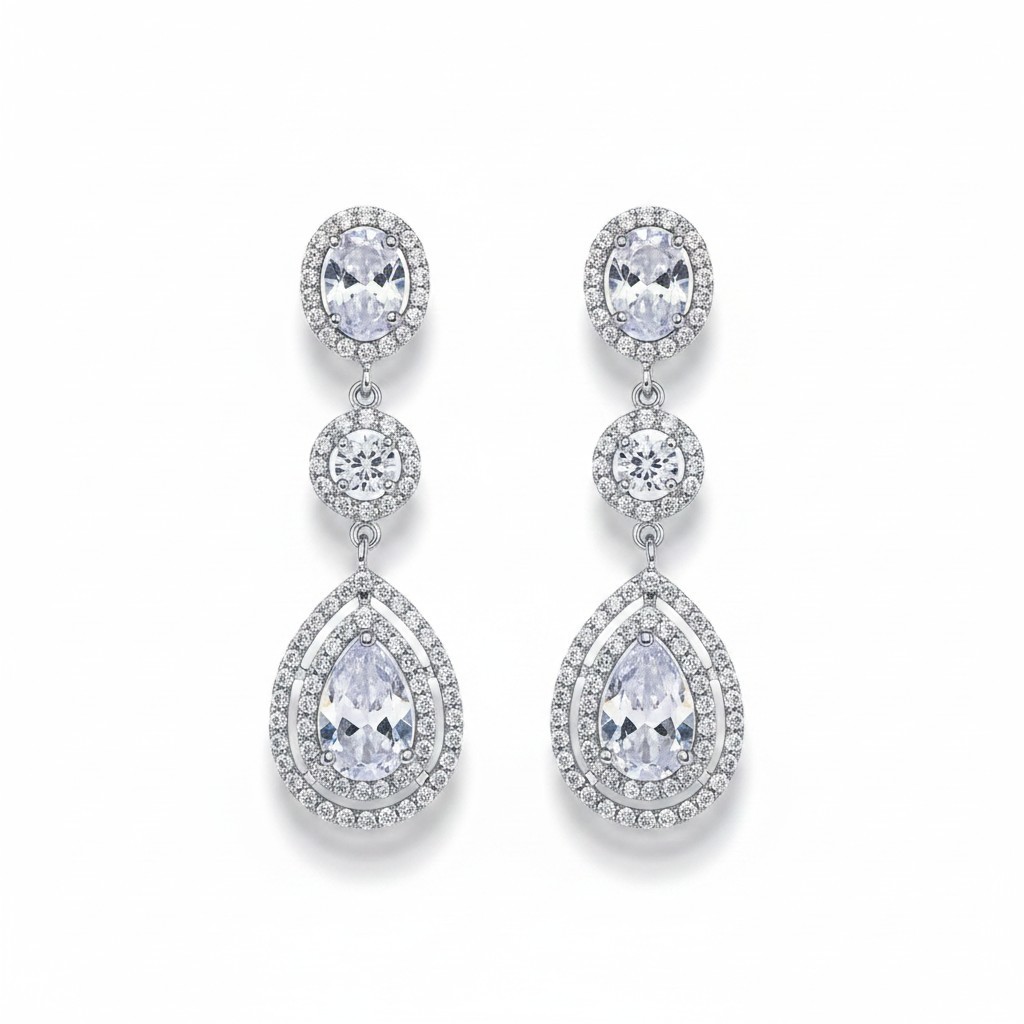 Bridal Wedding, Prom Silver Plated Cubic Zirconia Chandelier Earrings NWOT