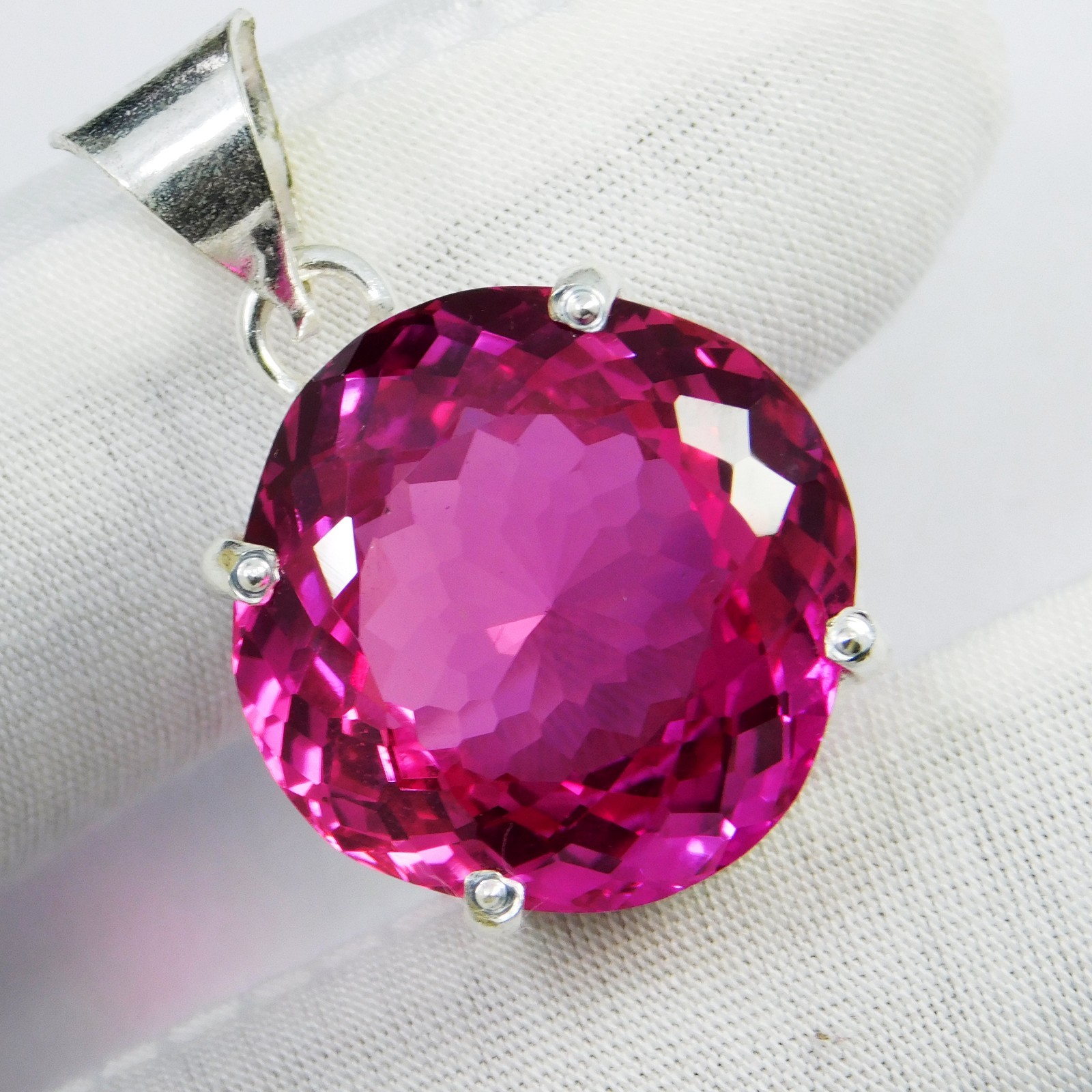 Natural 48.20 CT Certified Pink Ruby Loose Gemstone Pendant 925 Solid Silver