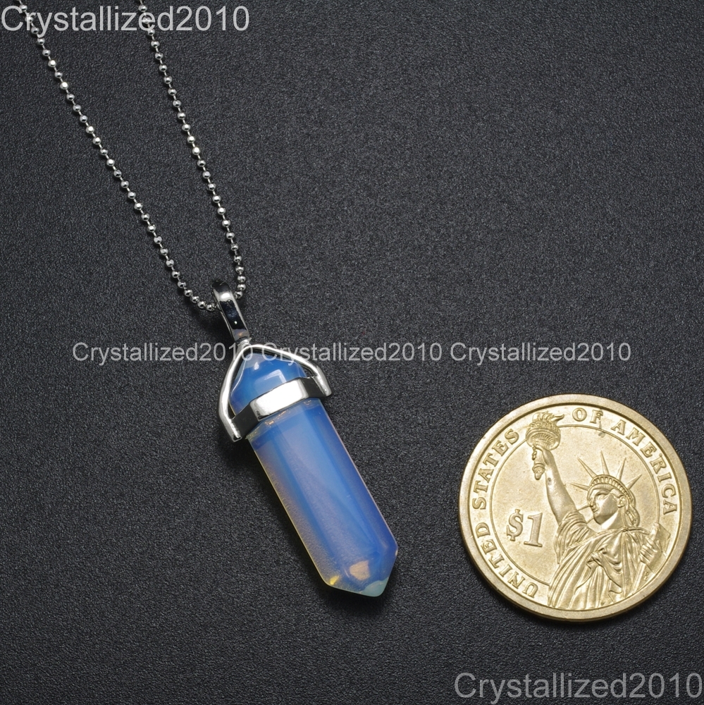Natural Gemstones Hexagonal Pointed Reiki Chakra Pendant Necklace 18K Silver