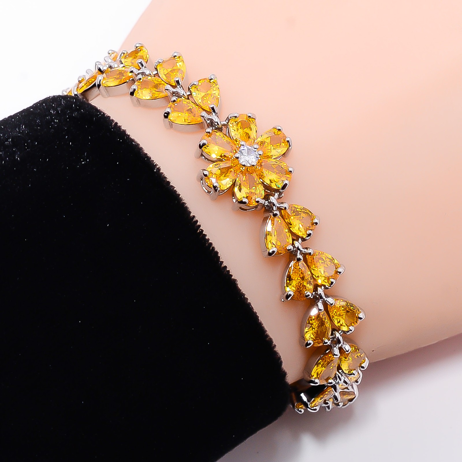 Yellow Sapphire -Simulated, CZ 925 Sterling Silver Adjustable Bracelet 7-8″ B89