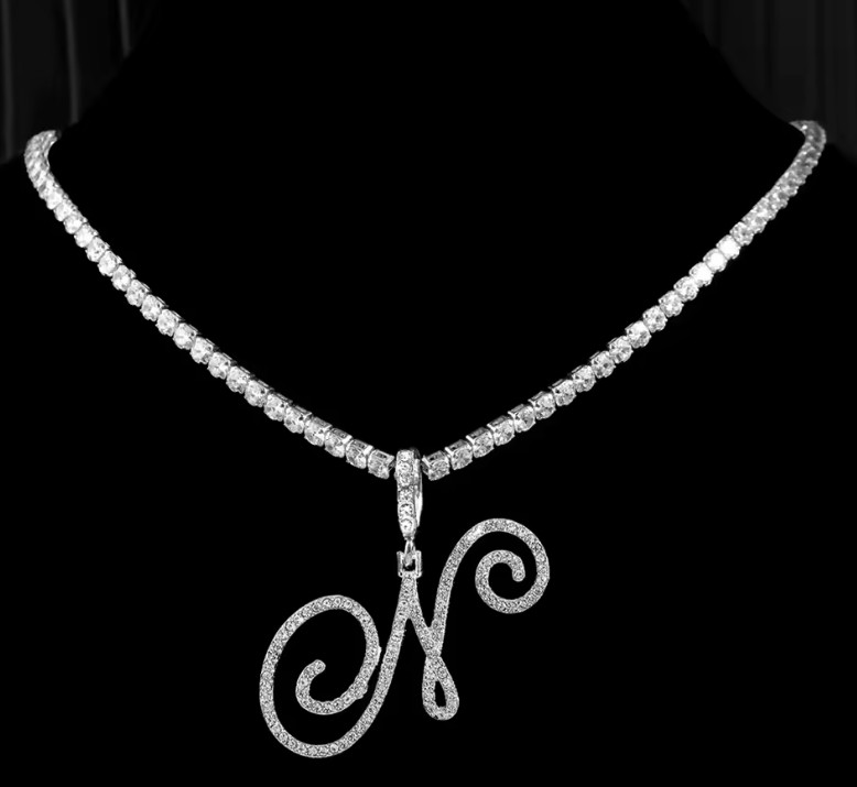 Luxury Iced Out Letter “N” Pendant Necklace – Sparkling Tennis Chain for Her